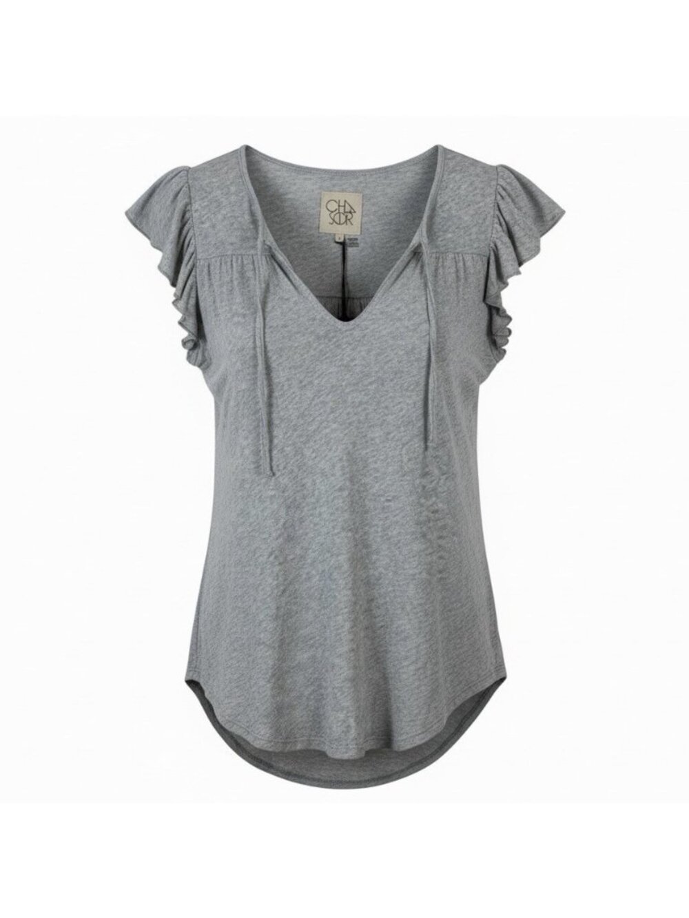 CHASER Tee Size Medium Heathered Gray Flutter Ruffle Sleeve Cotton Jersey Knit